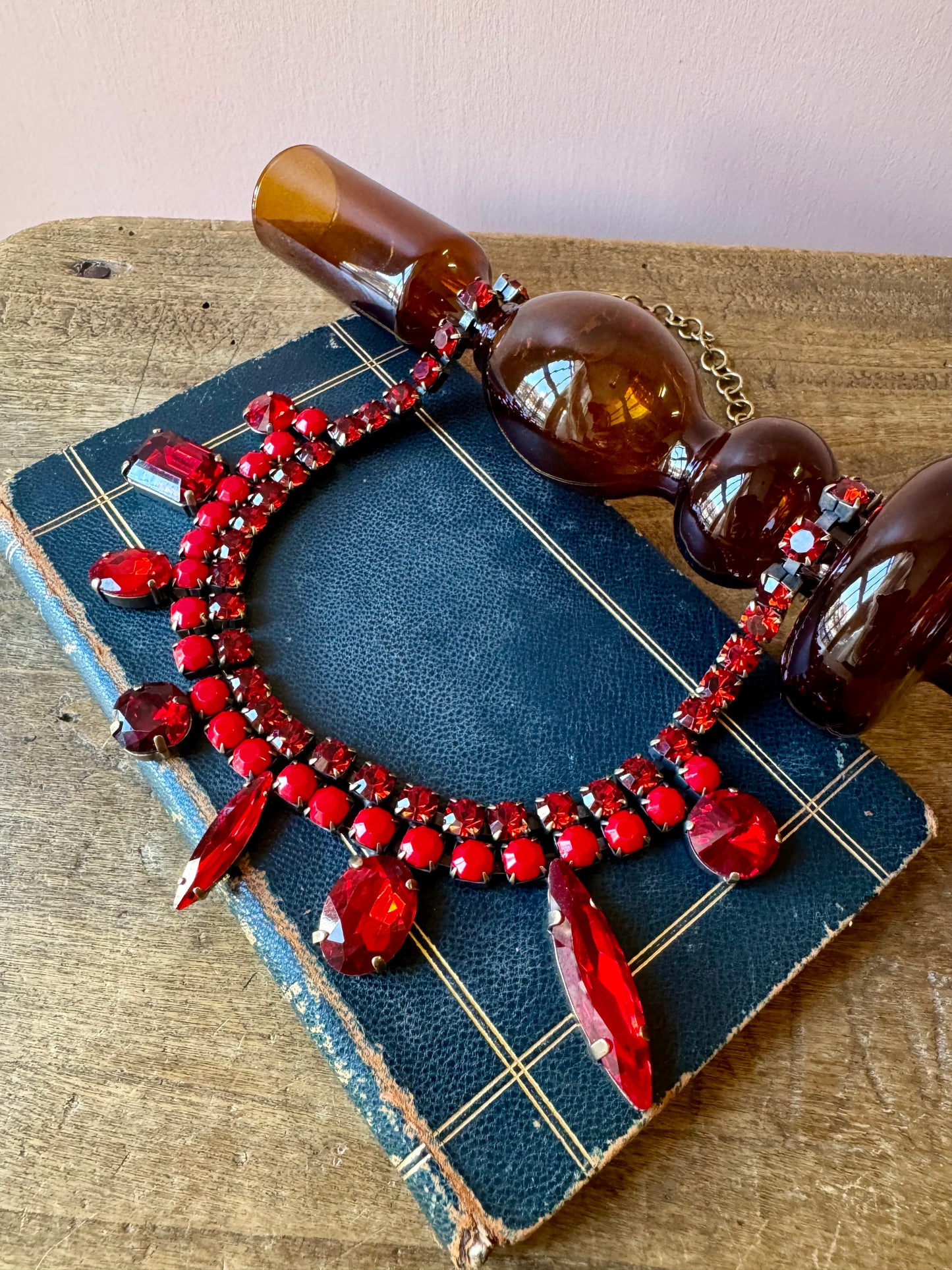 Girocollo doppio giro strass e mix castoni Rosso Unique