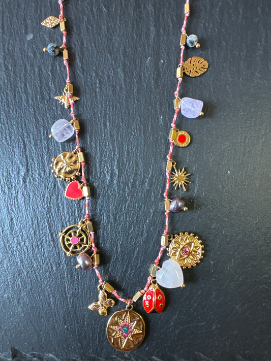 Girocollo Amuleti coccinella cordino