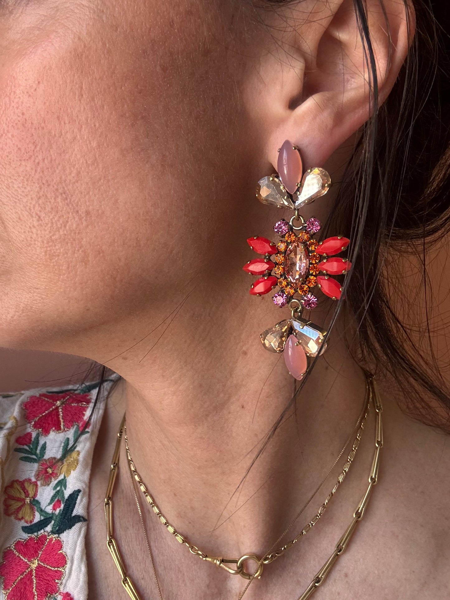Orecchini composé pendenti rosso rosa Unique