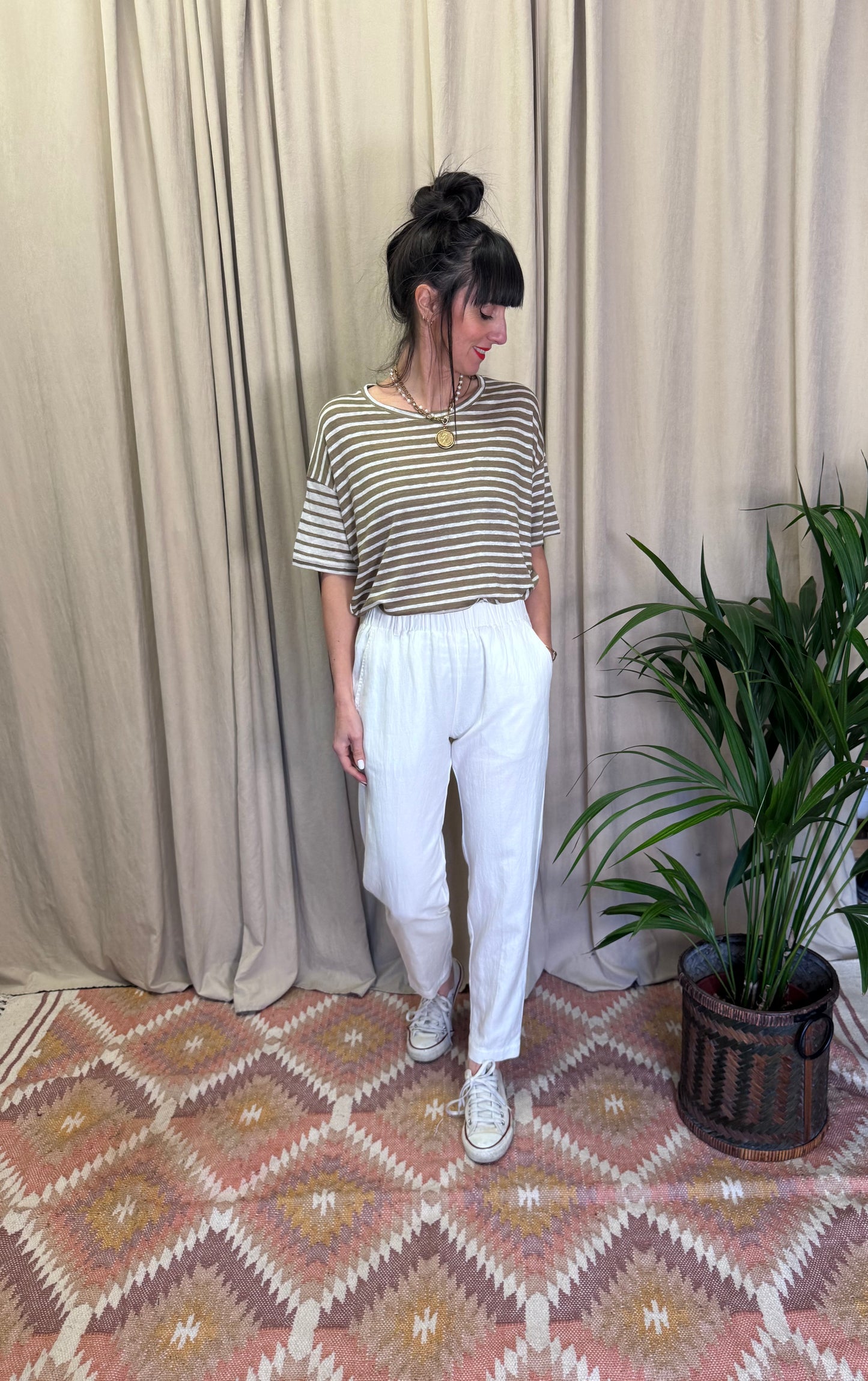 Pantaloni con elastico in vita latte BottegaChilometriZero