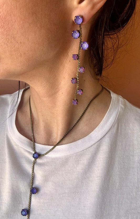 Orecchini perno pendenti viola Unique