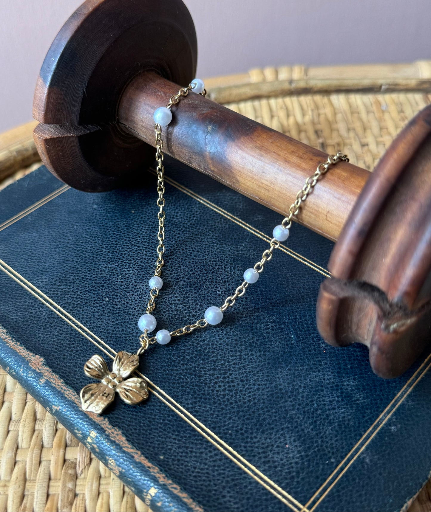 Collana quadrifoglio con perla