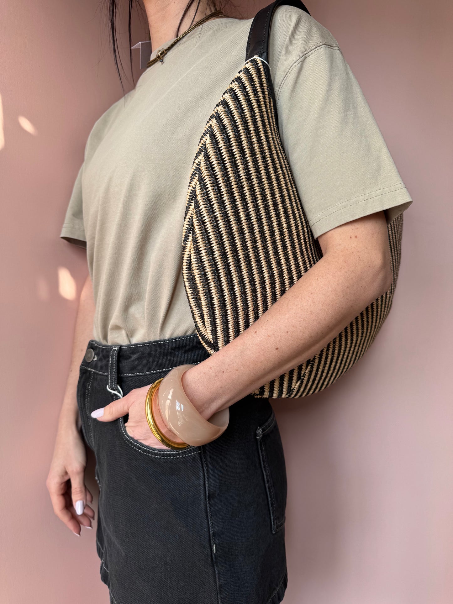 Borsa rafia naturale+nero ARRON