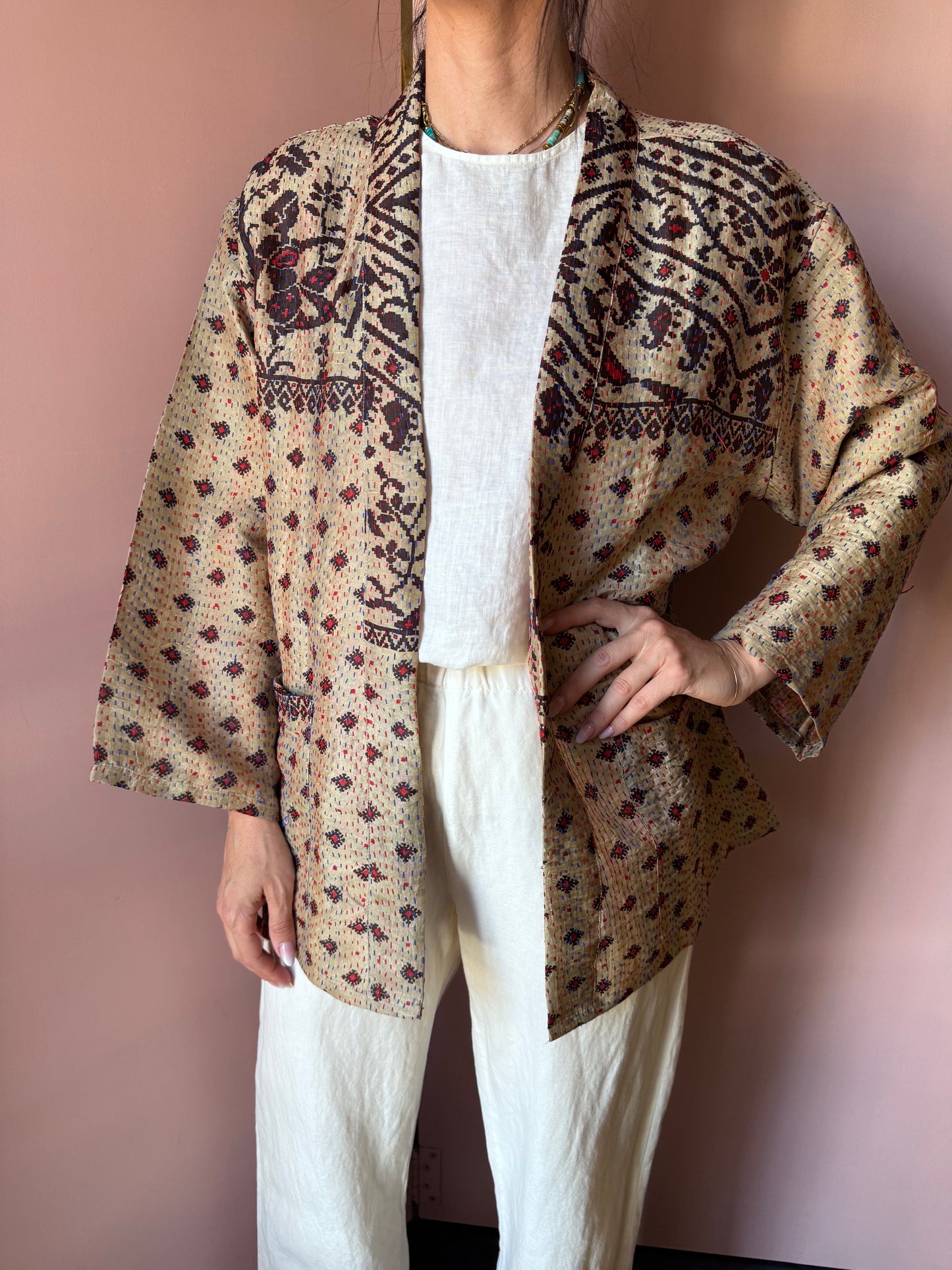 Giacca/Kimono in seta sabbia taglia unica
