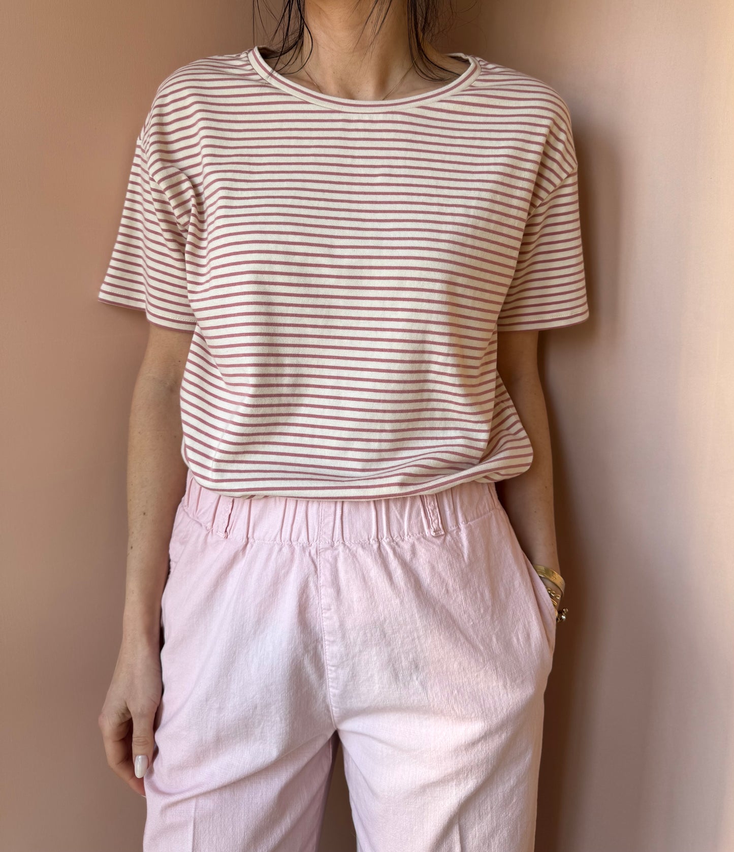 T-shirt riga rosa Madame Venice