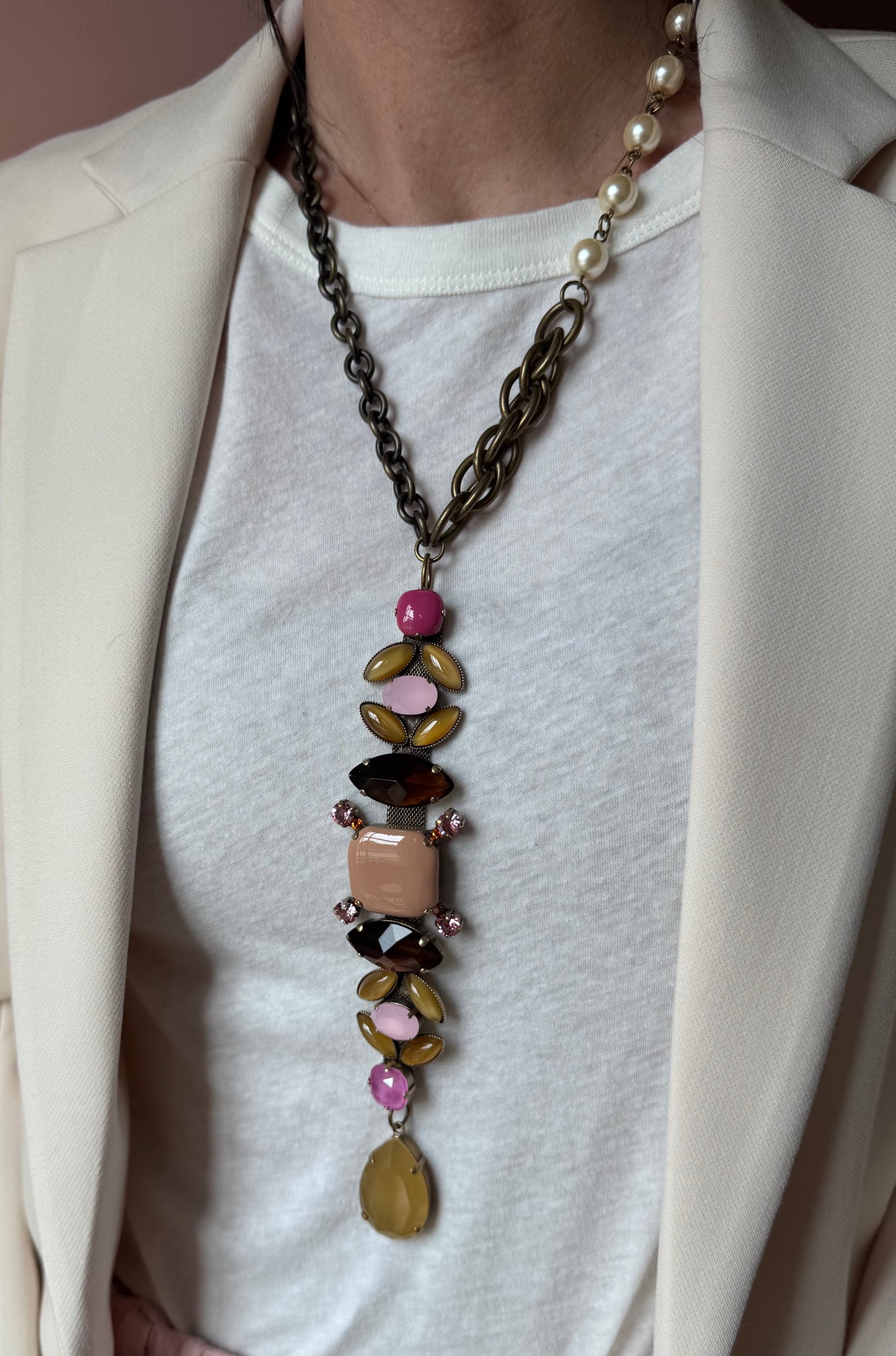 Collana Pavé rosa e senape UNIQUE
