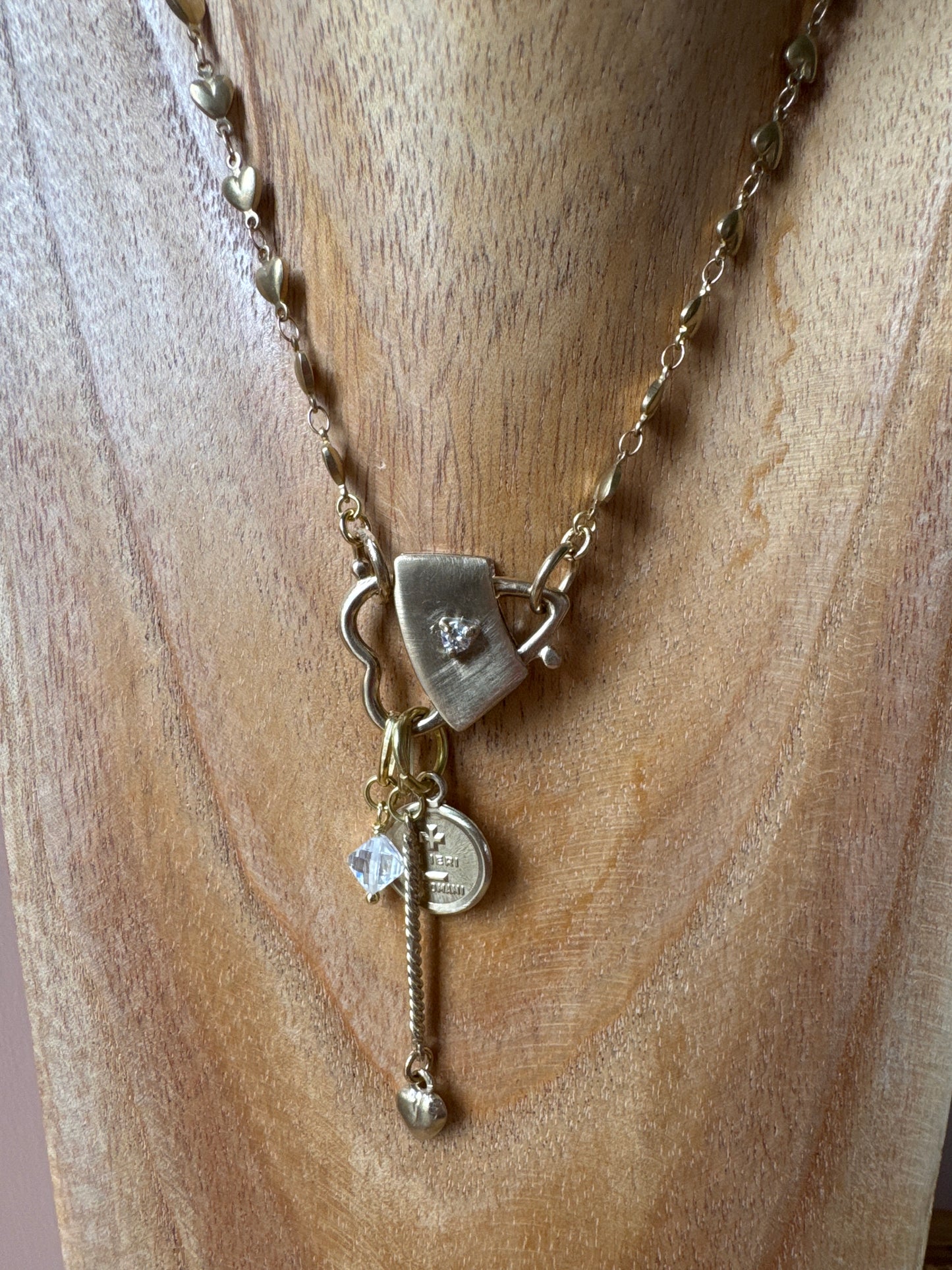 Collana lucchetto cuore con zircone e charms L|UNA