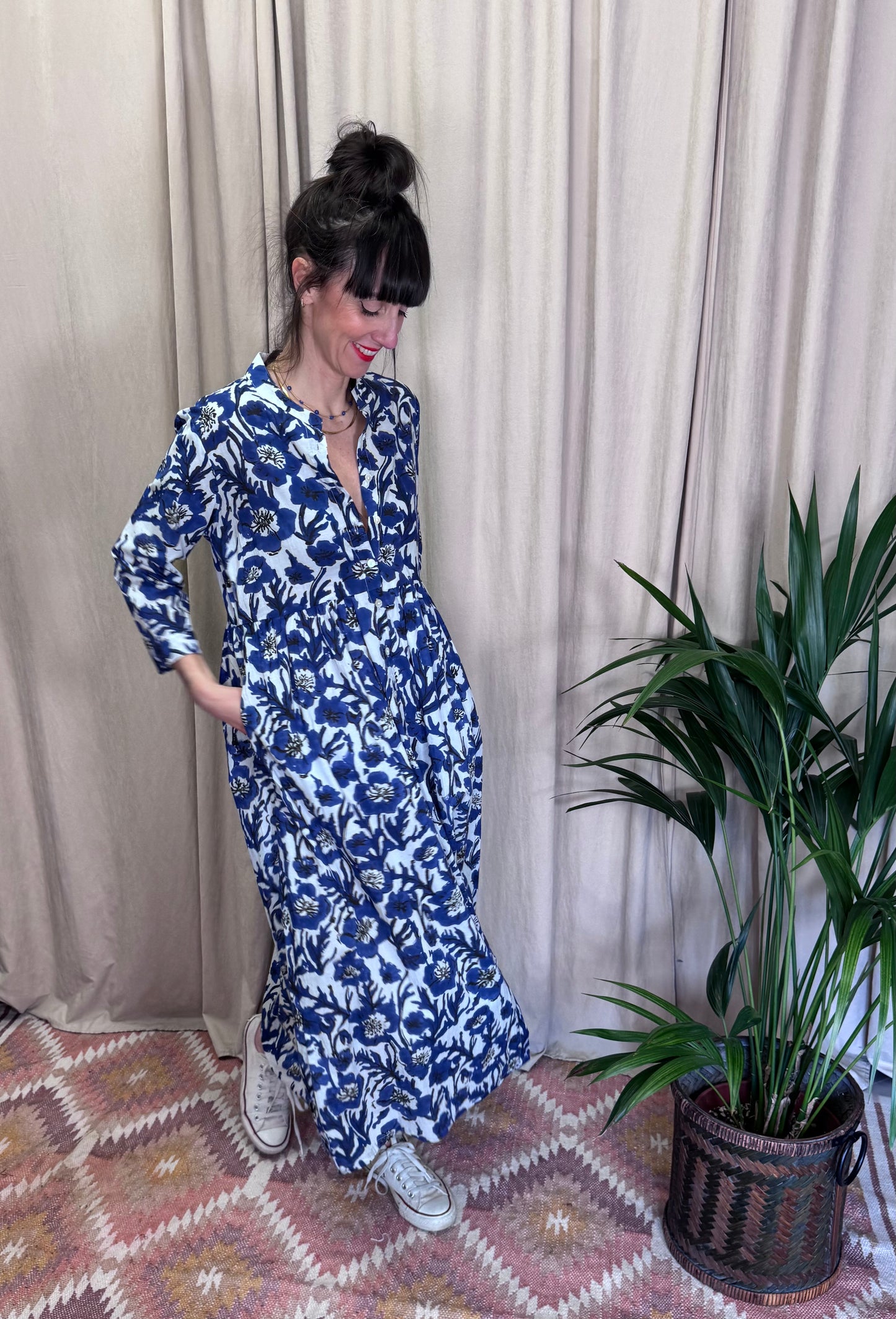 Abito/kimono coreana Fiori Blu Xiwikj