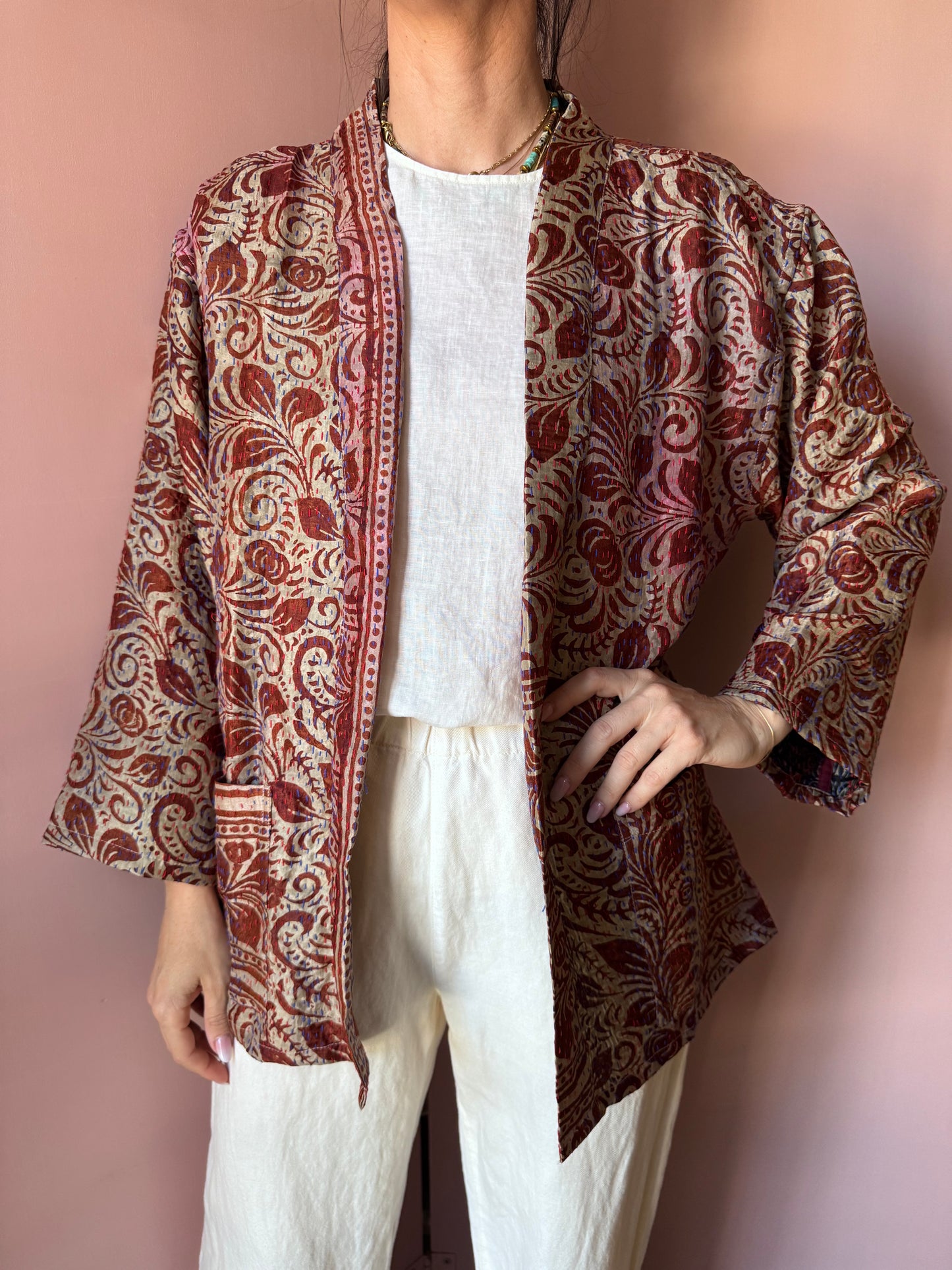 Giacca/Kimono in seta cioccolato taglia unica