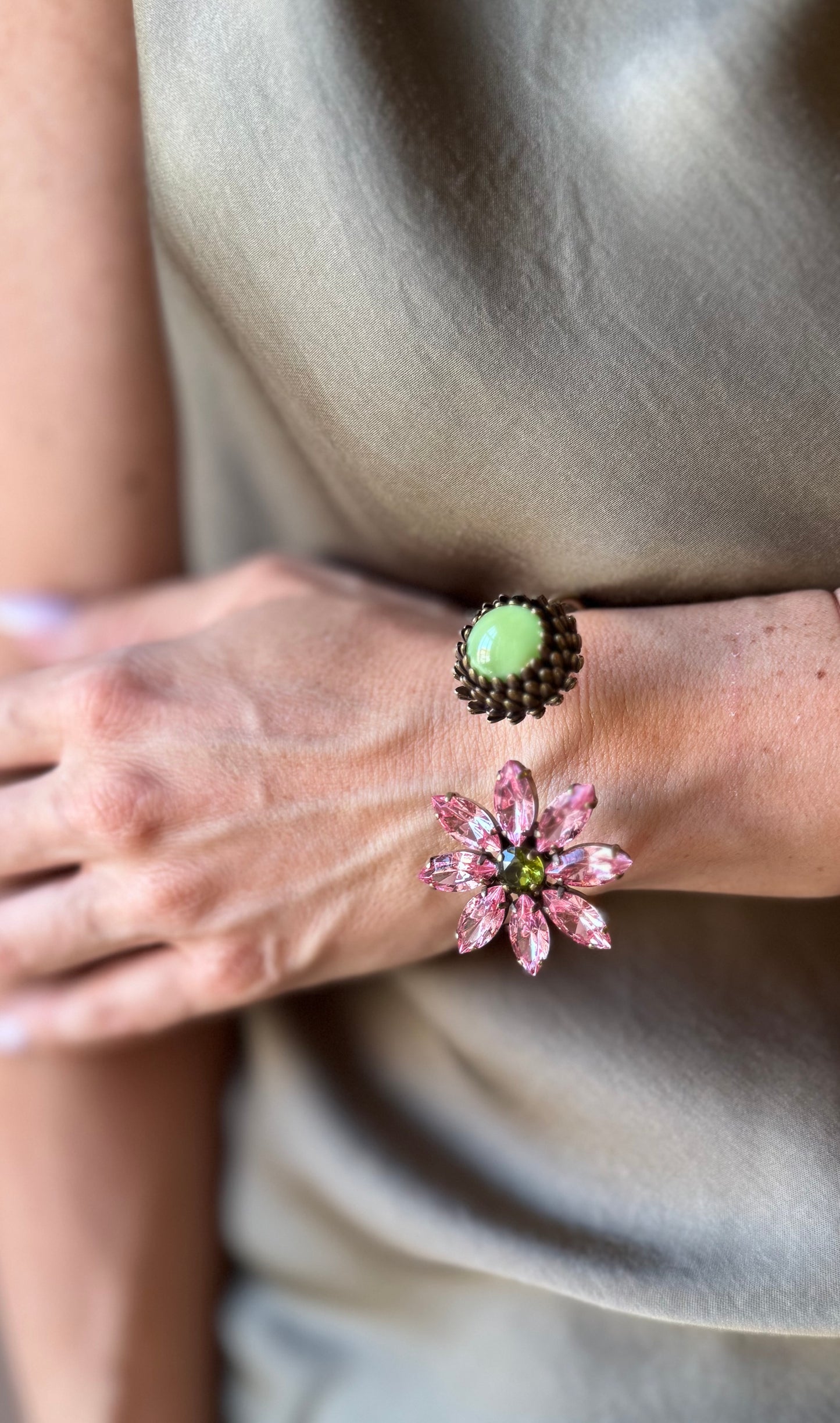 Bracciale fiorito rosa verde UNIQUE