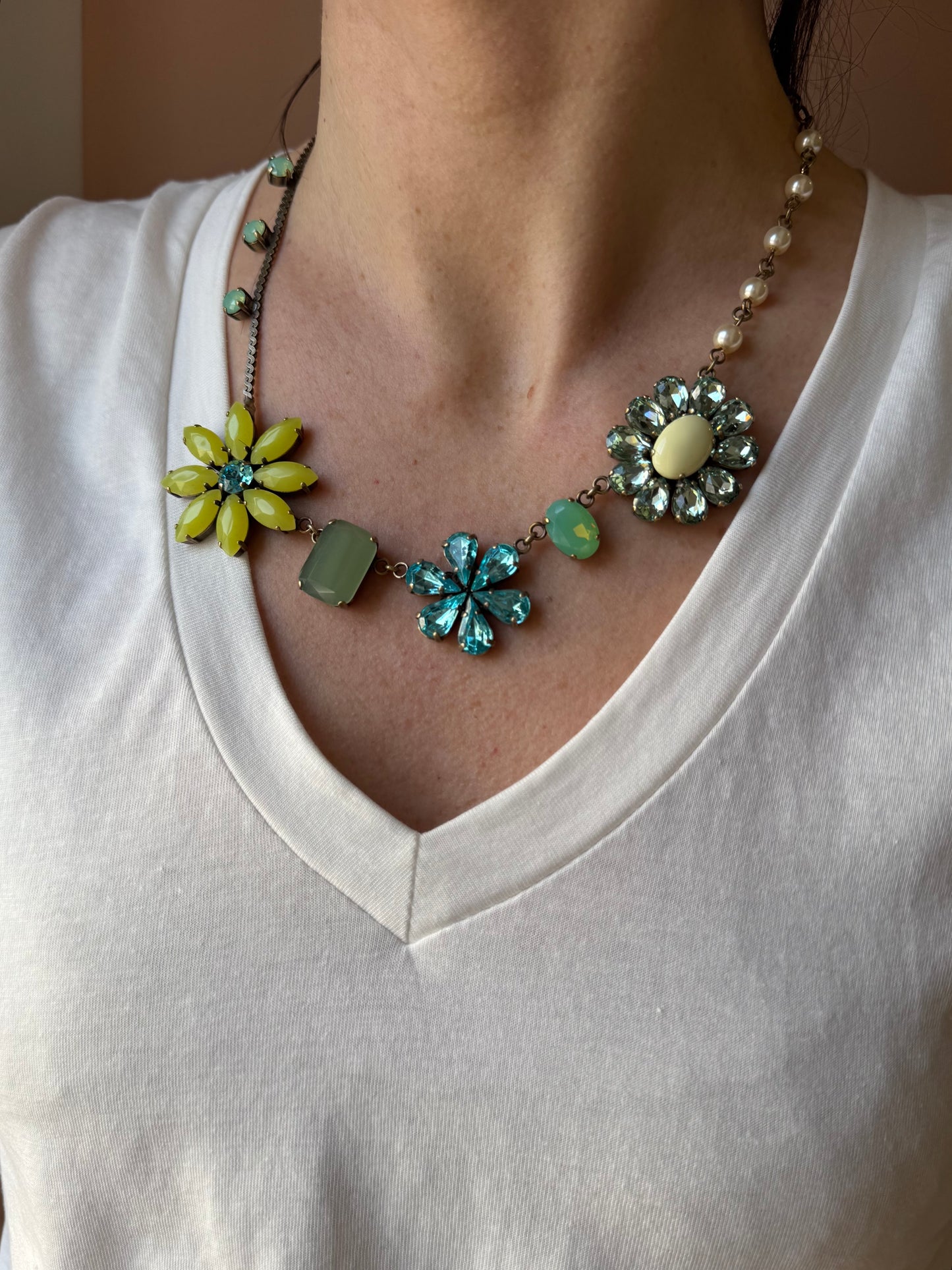 Girocollo mix fiori lime/azzurro Unique