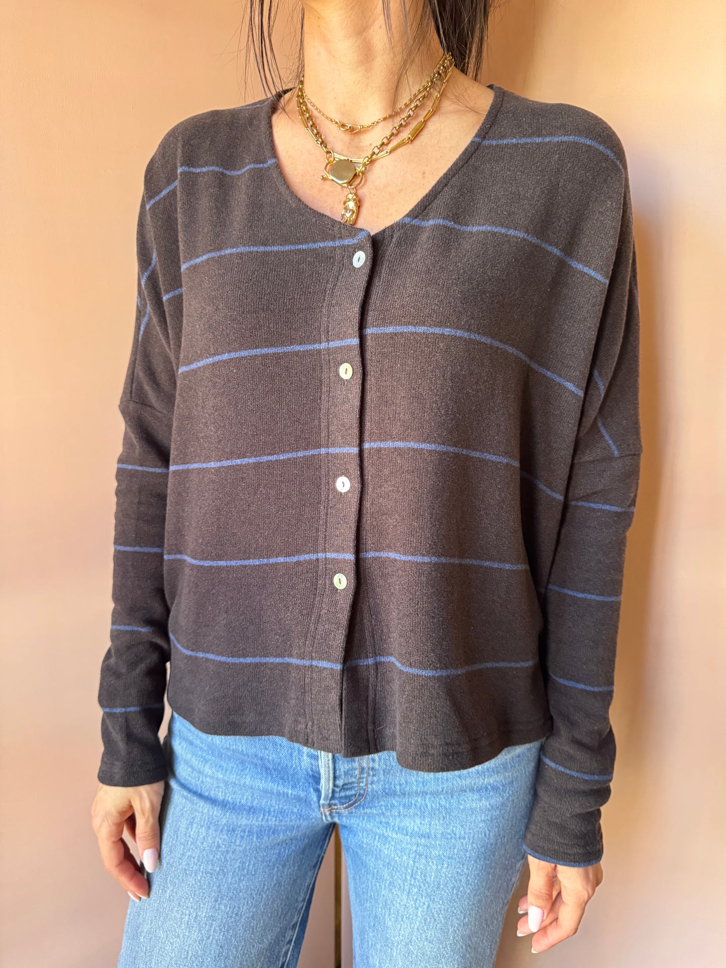 Cardigan scollo V riga denim Neirami