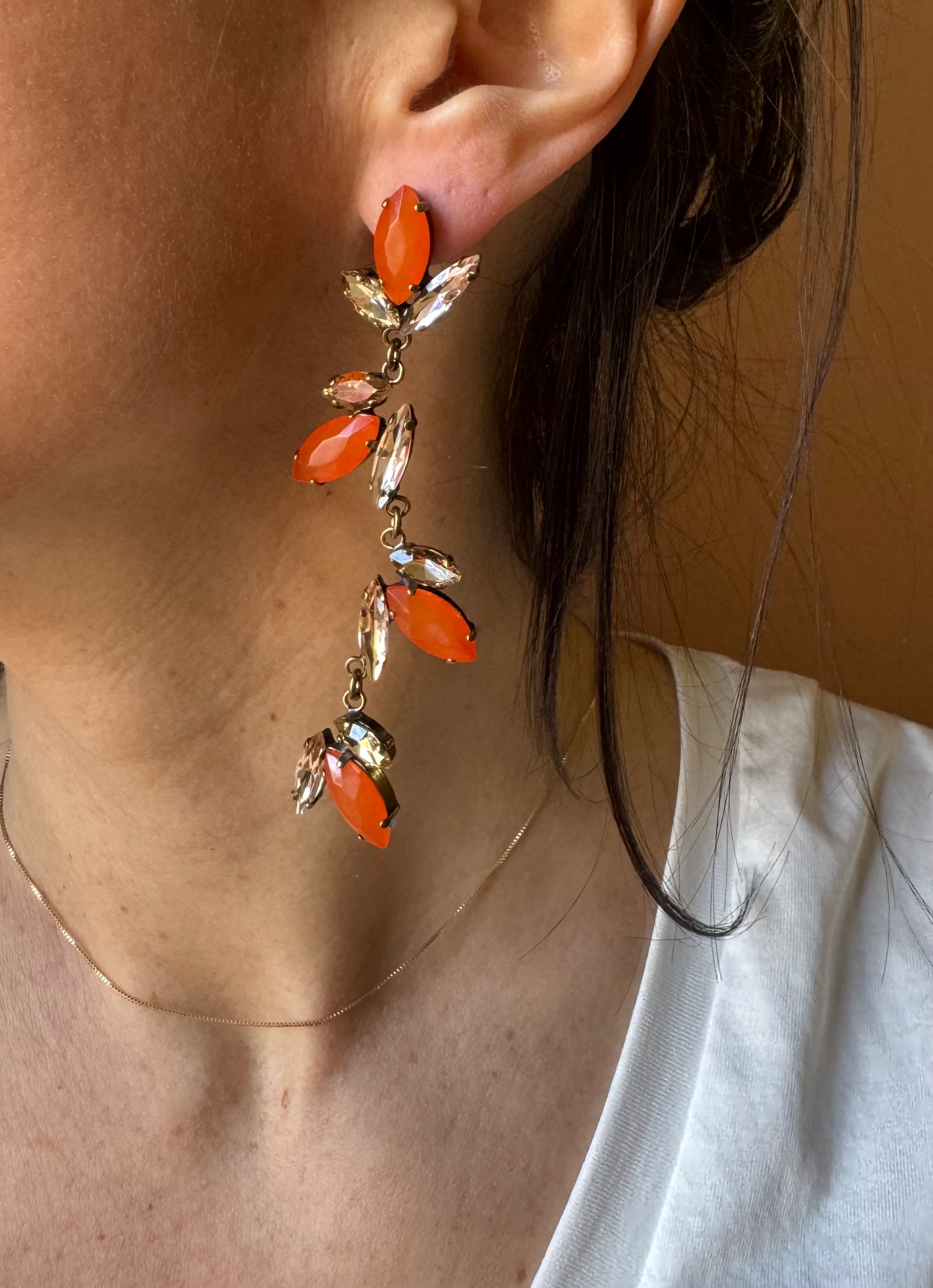 Orecchini pendenti mix navette arancio Unique