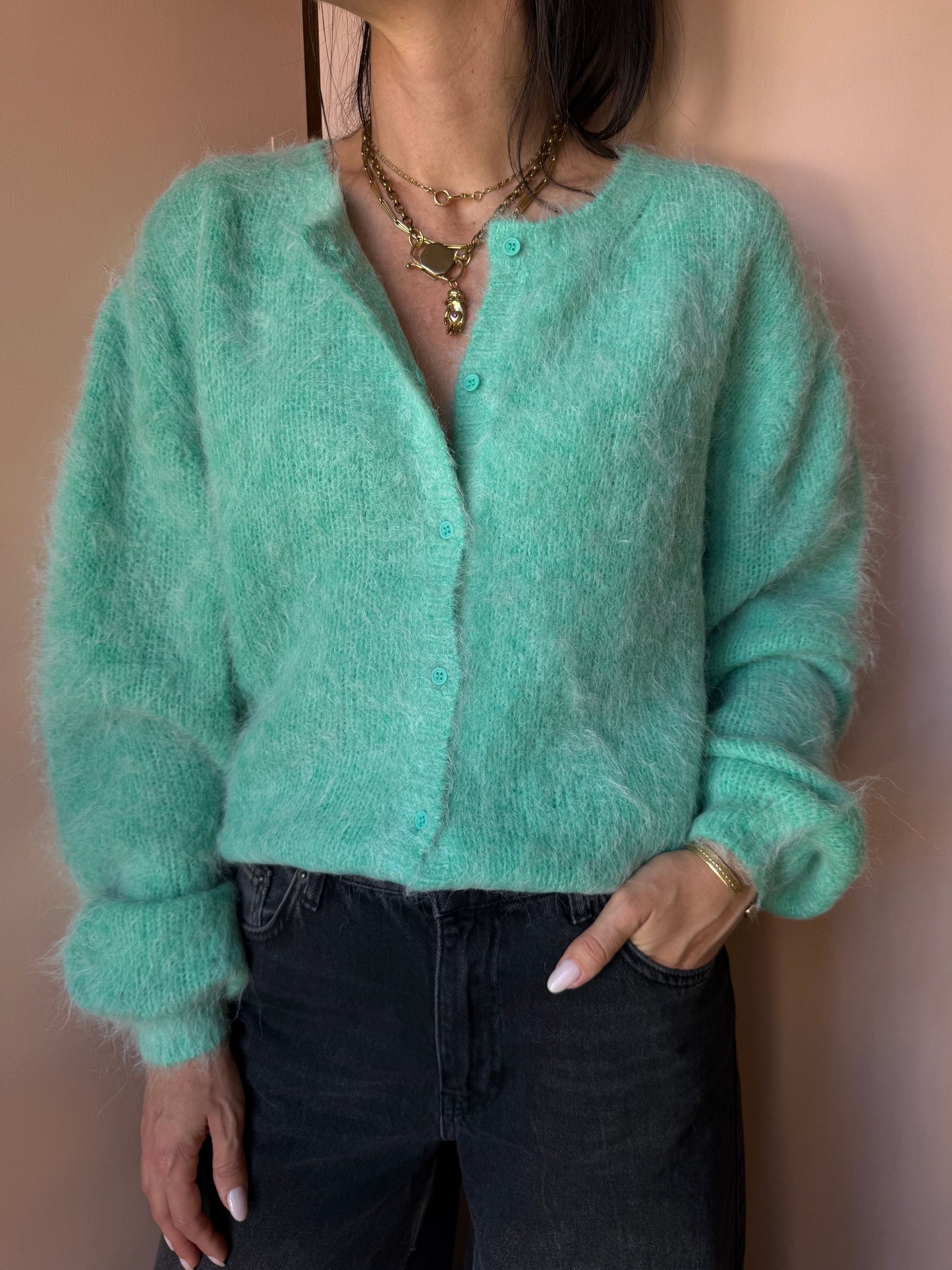 Cardigan NIB latte e menta American Vintage