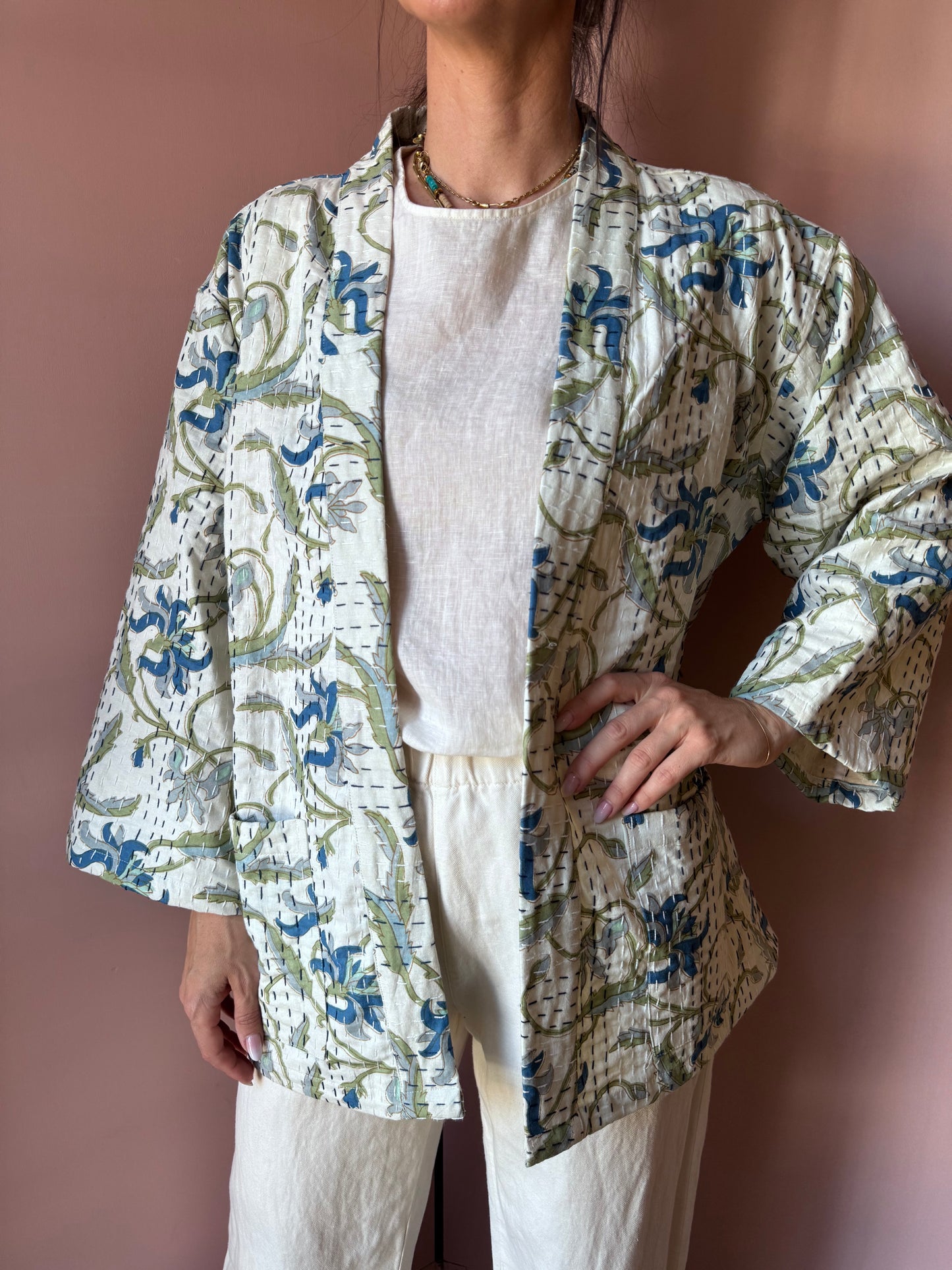 Giacca/Kimono bianco e azzurro taglia unica