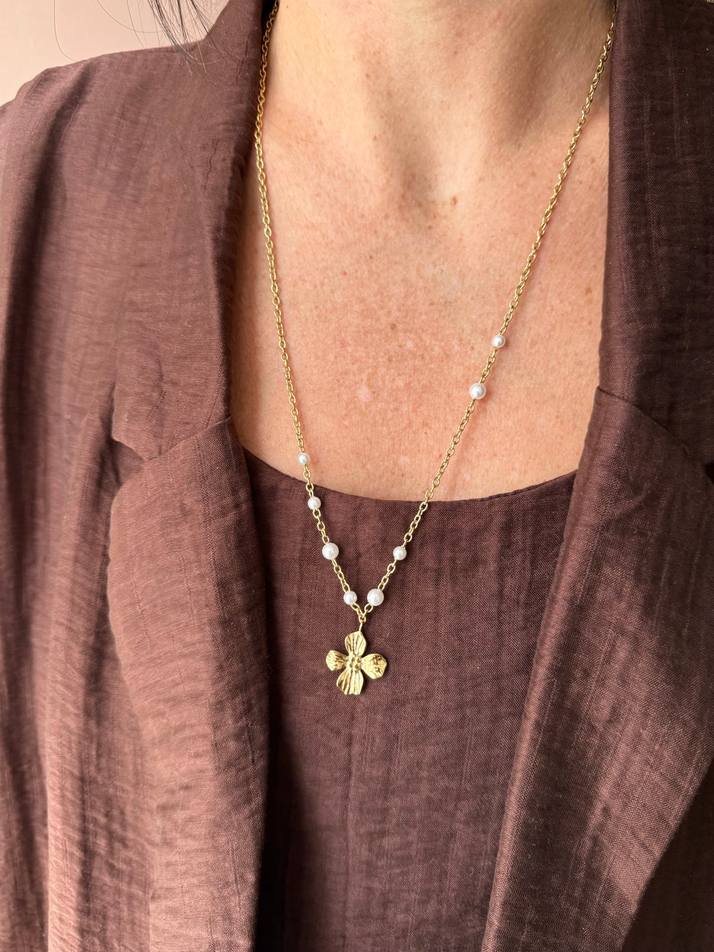 Collana quadrifoglio con perla