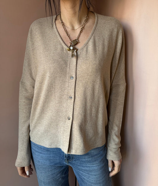 Cardigan scollo V sabbia Neirami