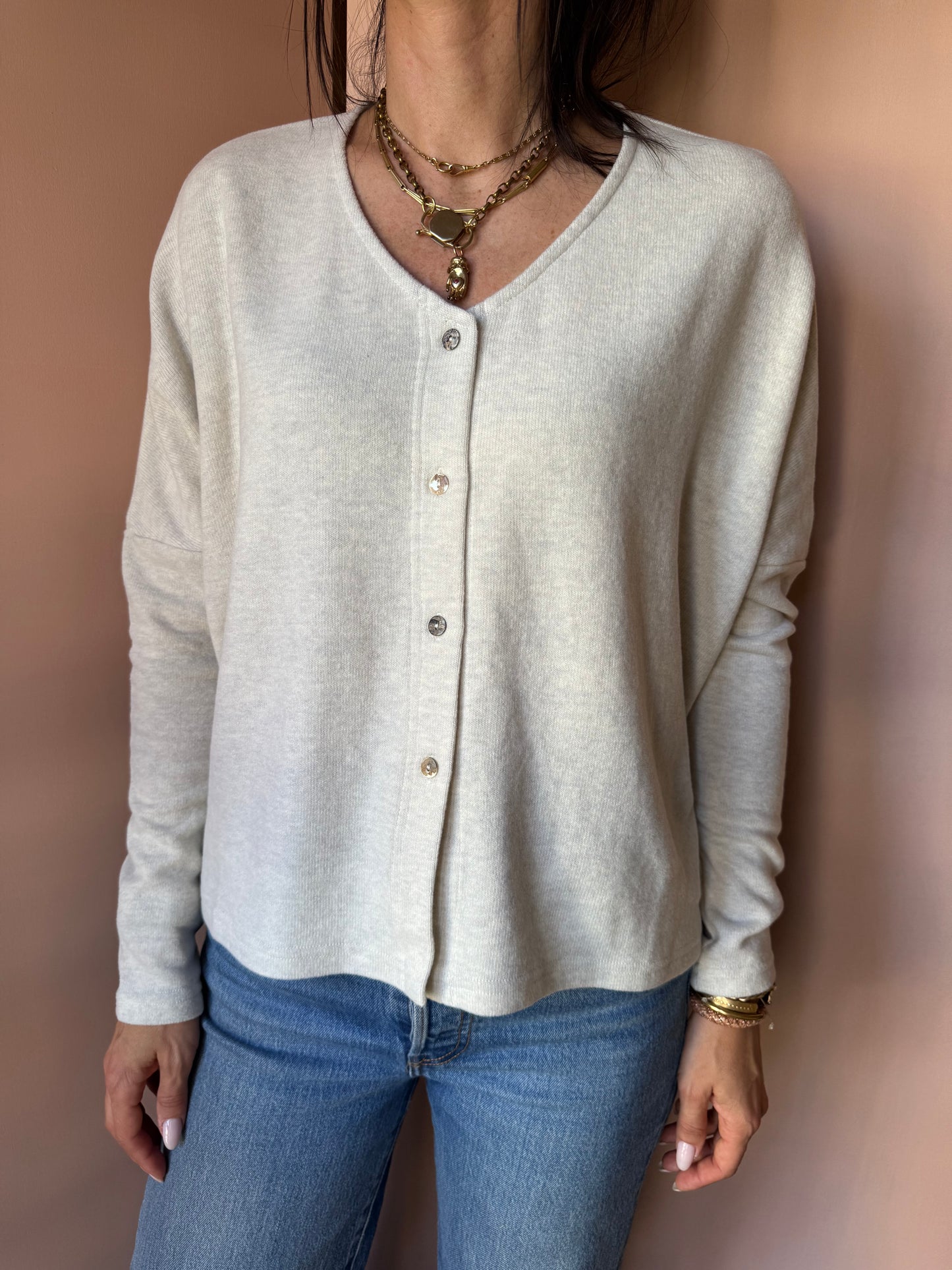 Cardigan scollo V greige Neirami