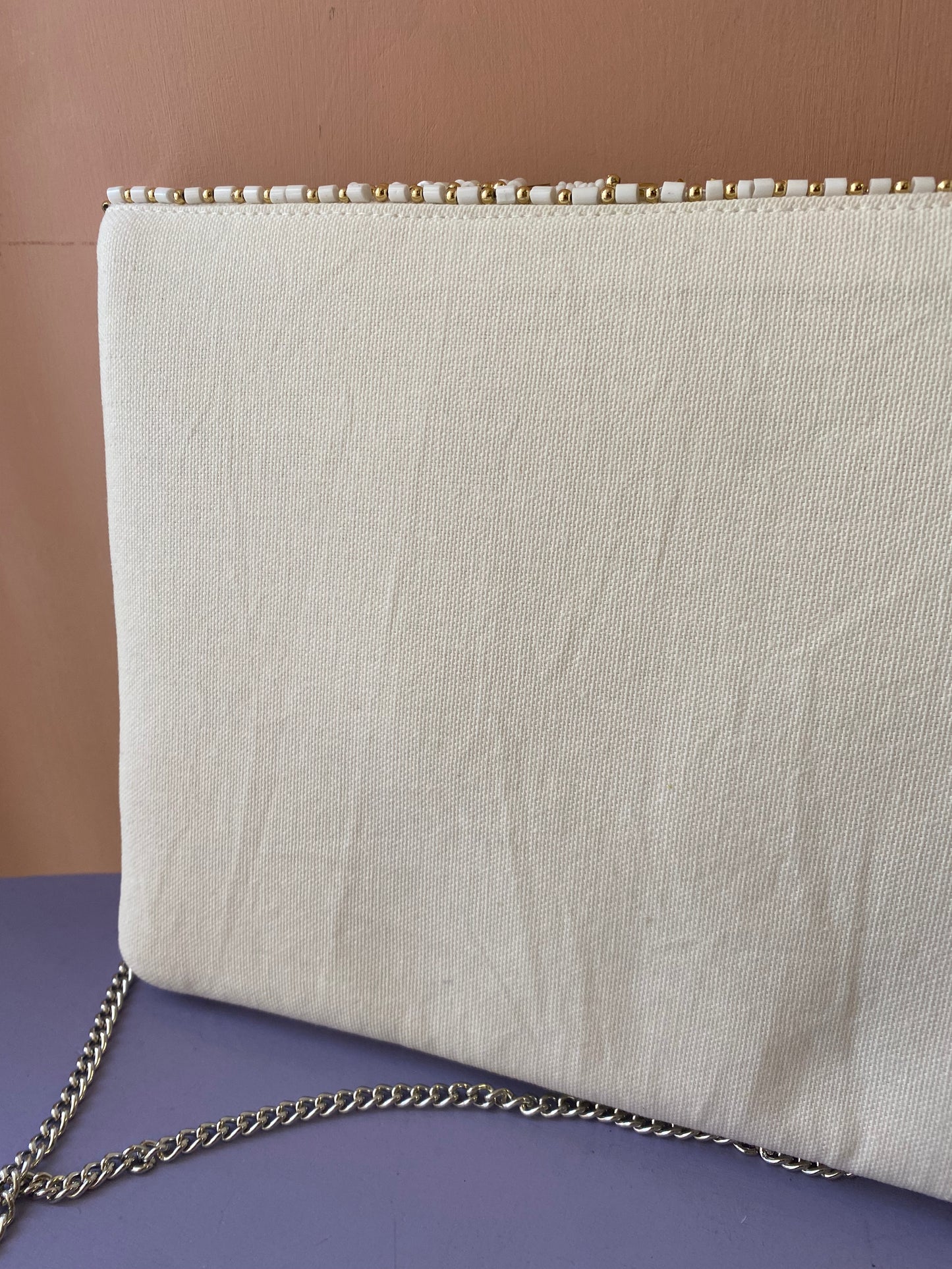 Pochette perline e paillettes bianco/oro