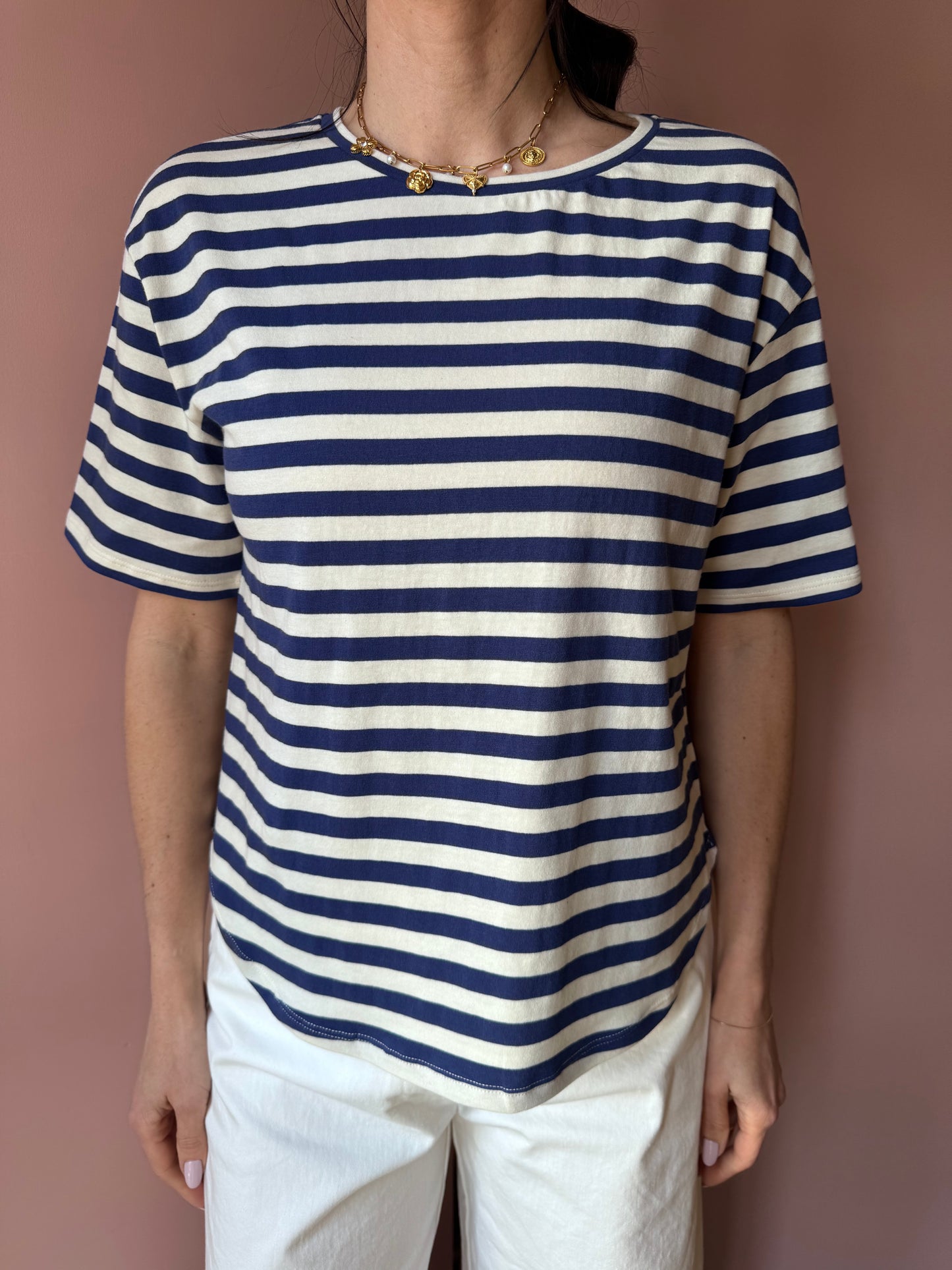 T-shirt Mindy riga blu Madame Venice