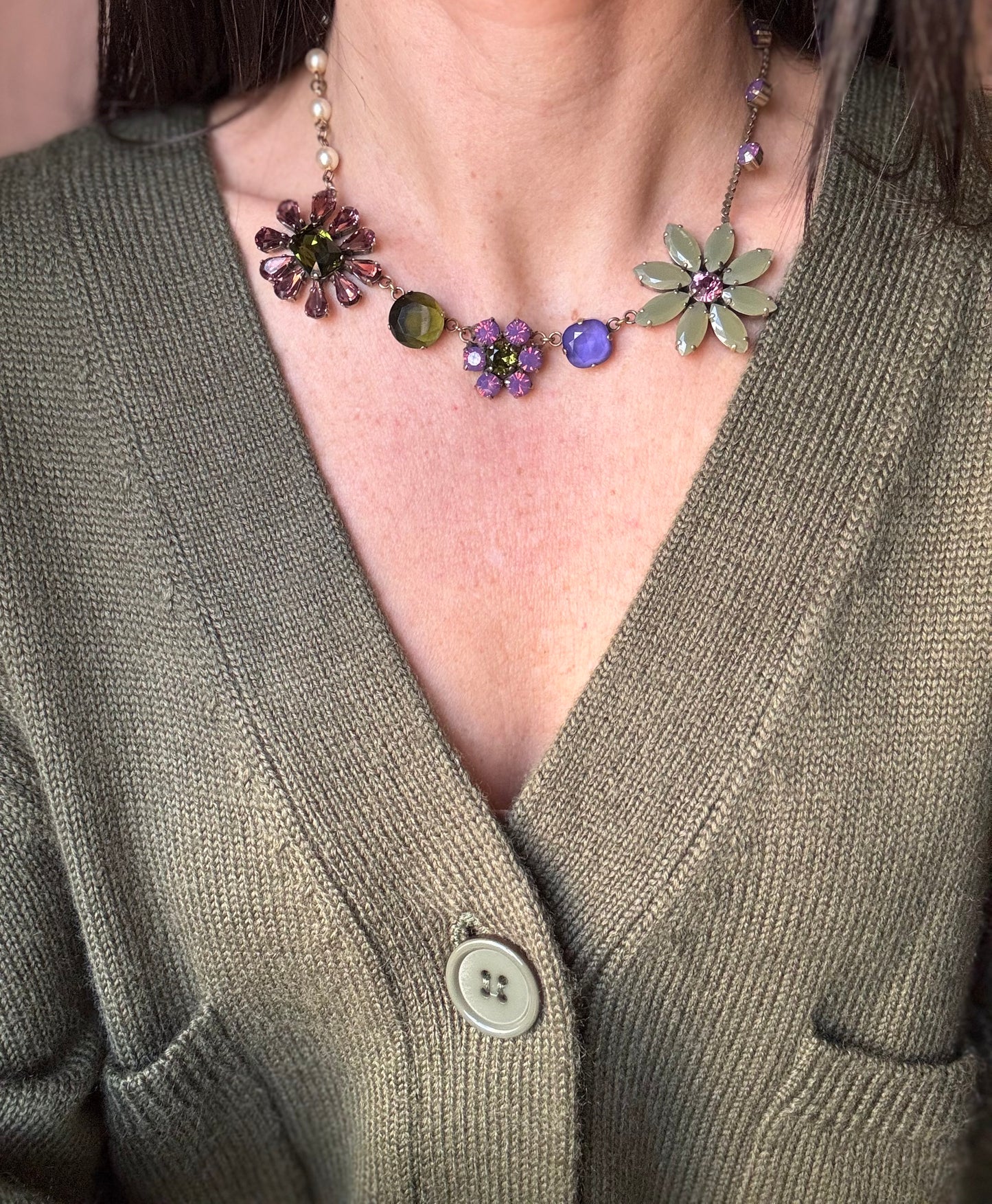 Collana mix fiori viola e verde Unique