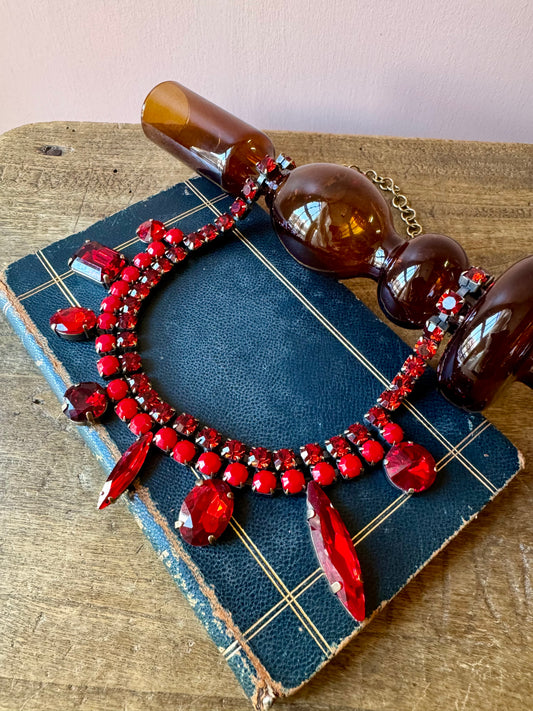 Girocollo doppio giro strass e mix castoni Rosso Unique