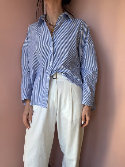 Camicia Accesa riga azzurro MamaB