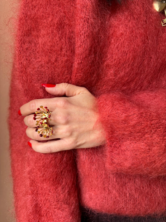 Anello due fiori con pistilli smaltati  Unique