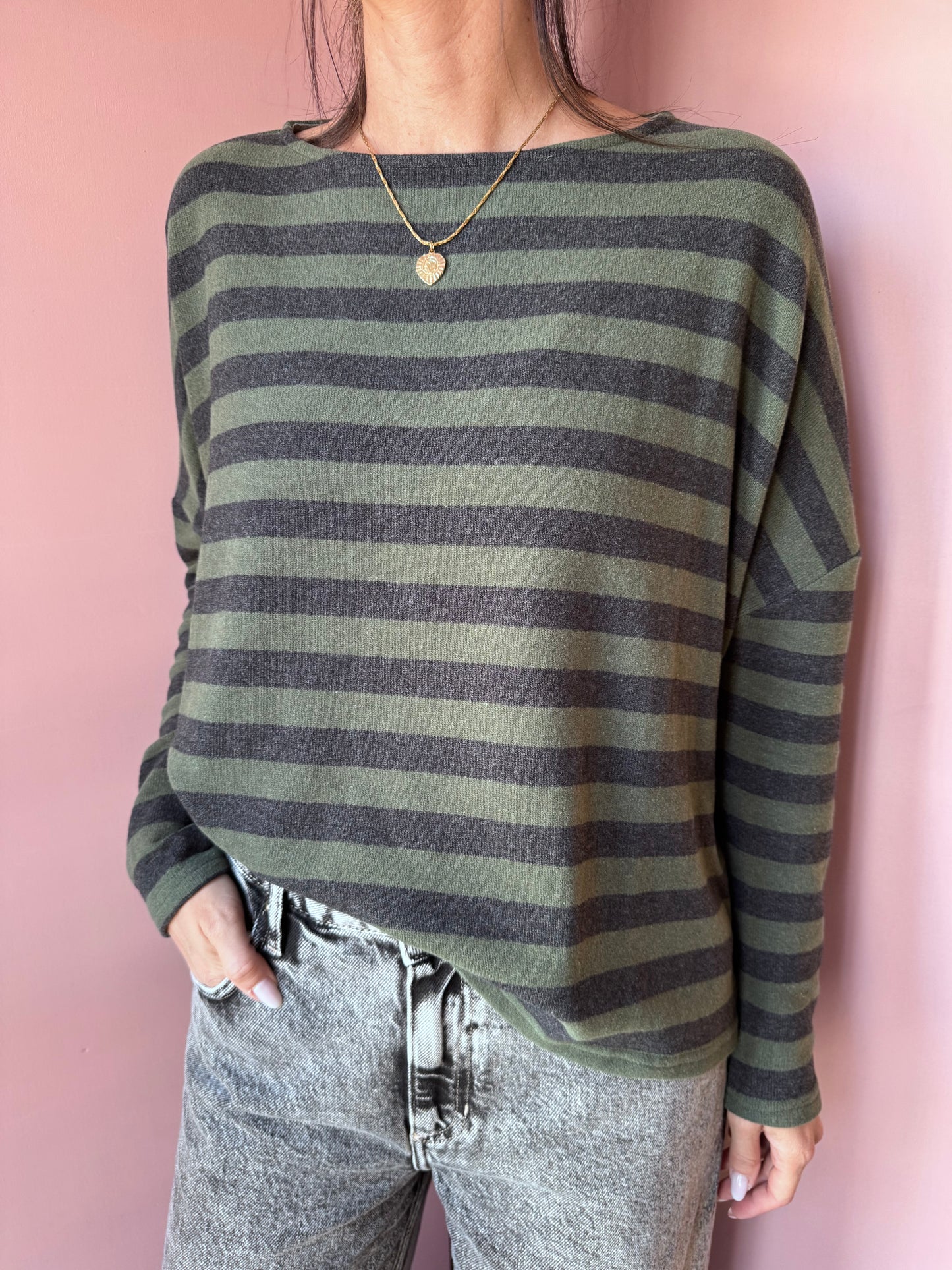 Maglia Boxy a righe foresta Neirami