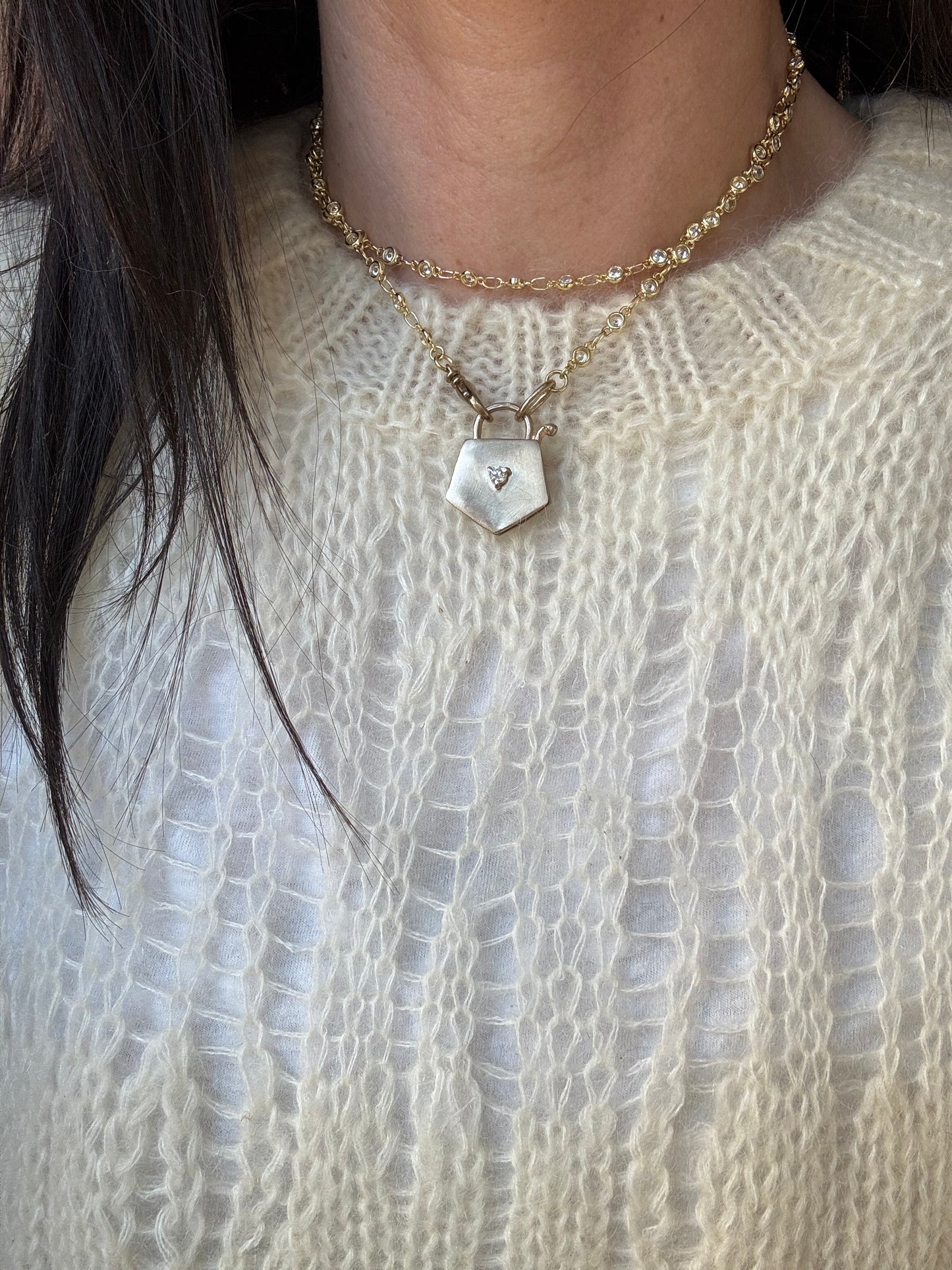 Collana rosario lucchetto con zirconi L|UNA