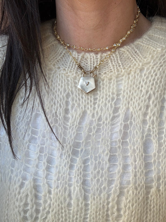 Collana rosario lucchetto con zirconi L|UNA