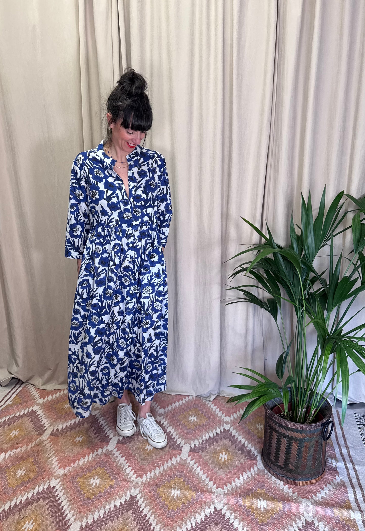 Abito/kimono coreana Fiori Blu Xiwikj