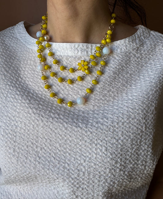 Girocollo tre fili mix perline limone Unique