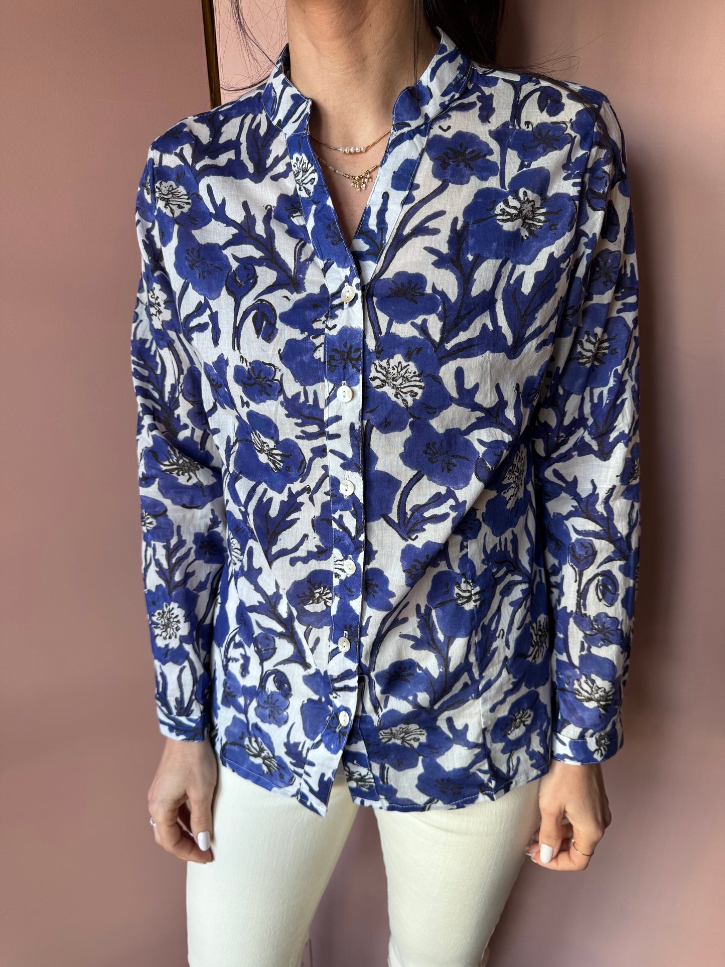 Camicia Fiori Blu XIWIKJ