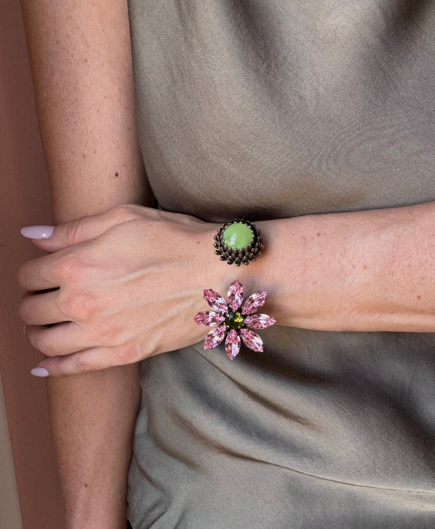 Bracciale fiorito rosa verde UNIQUE