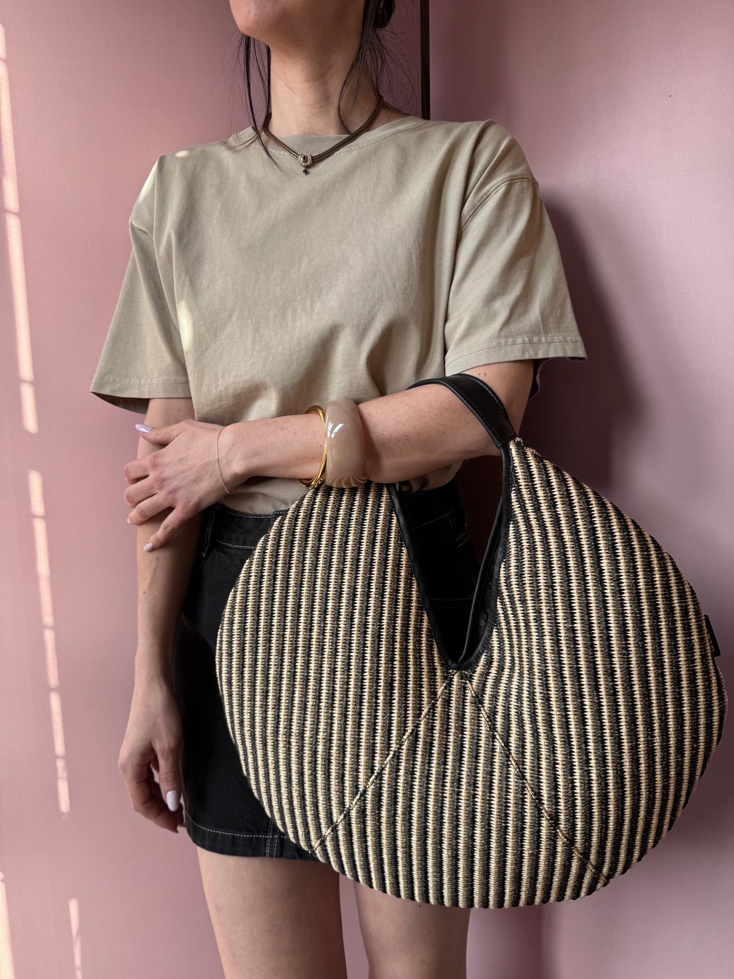 Borsa rafia naturale+nero ARRON