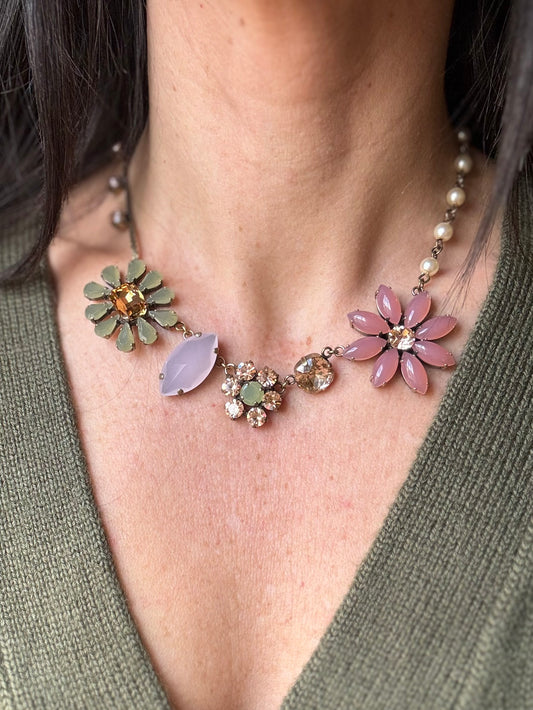 Collana mix fiori rosa e verde Unique