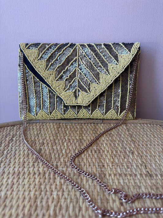 Pochette perline giallo/oro FT26