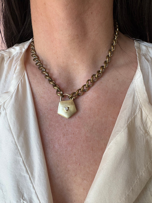 Collana catena girocollo lucchetto zircone L|UNA