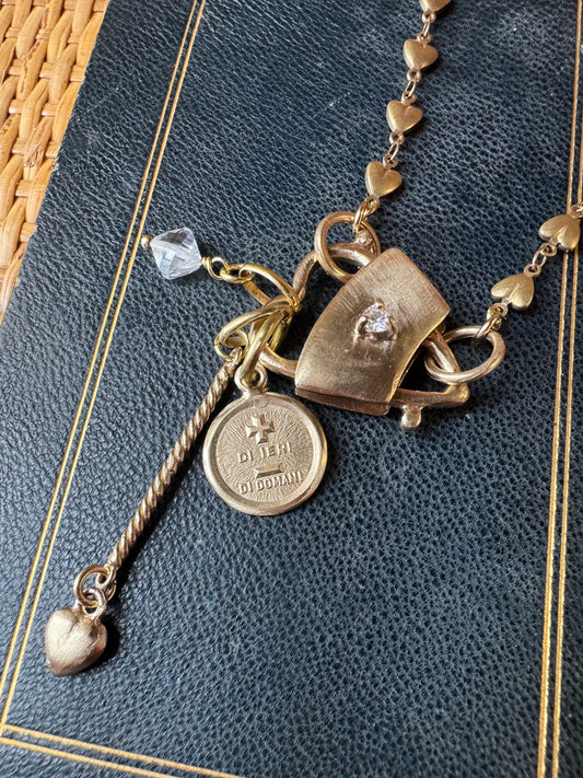 Collana lucchetto cuore con zircone e charms L|UNA