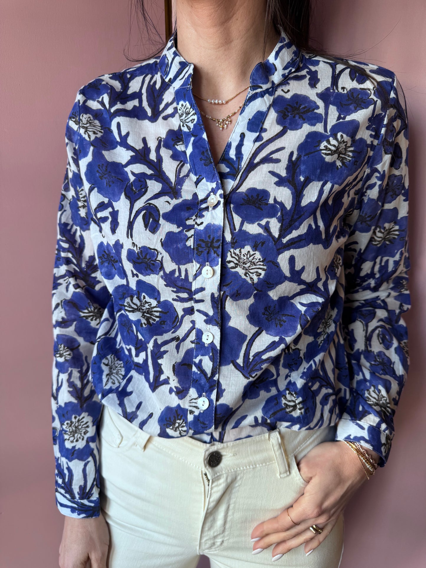 Camicia Fiori Blu XIWIKJ
