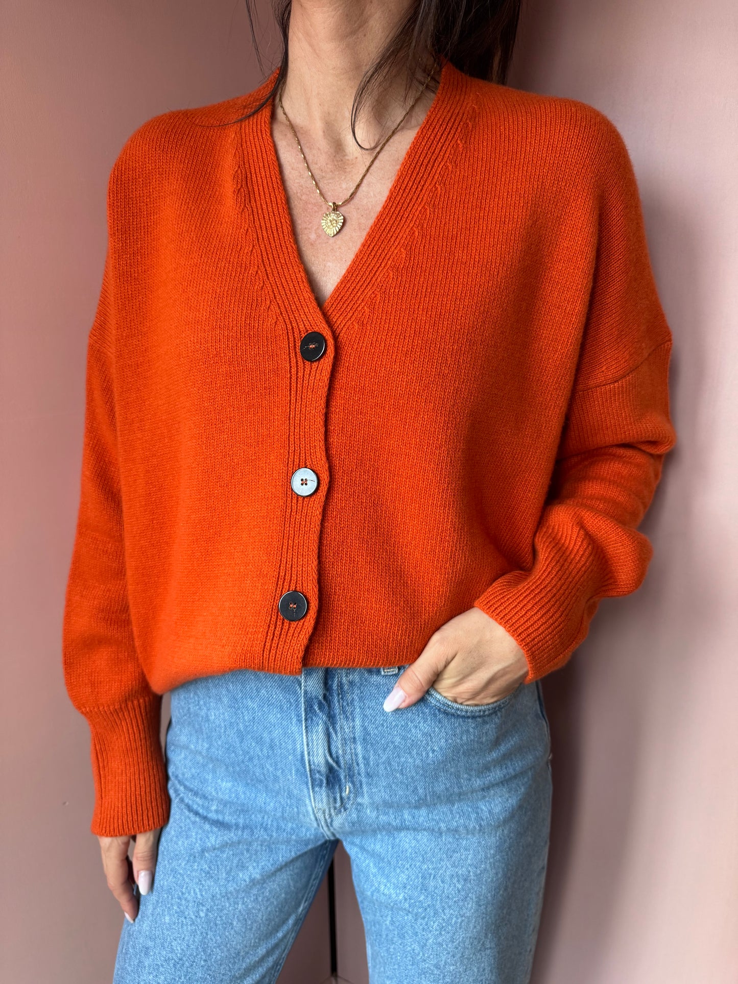 Cardigan Scollo V Arancio Neirami
