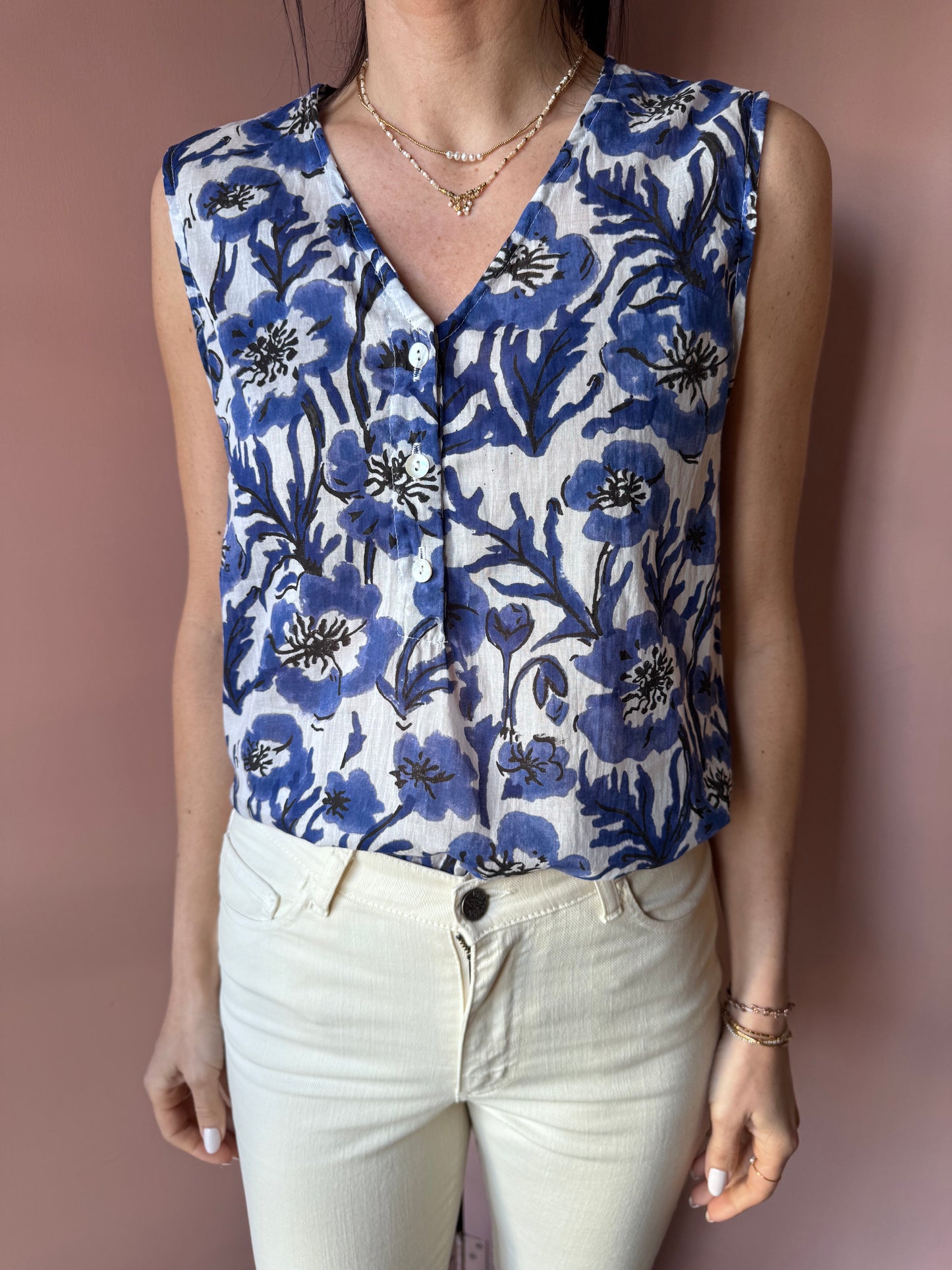 Top Fiori Blu XIWIKJ