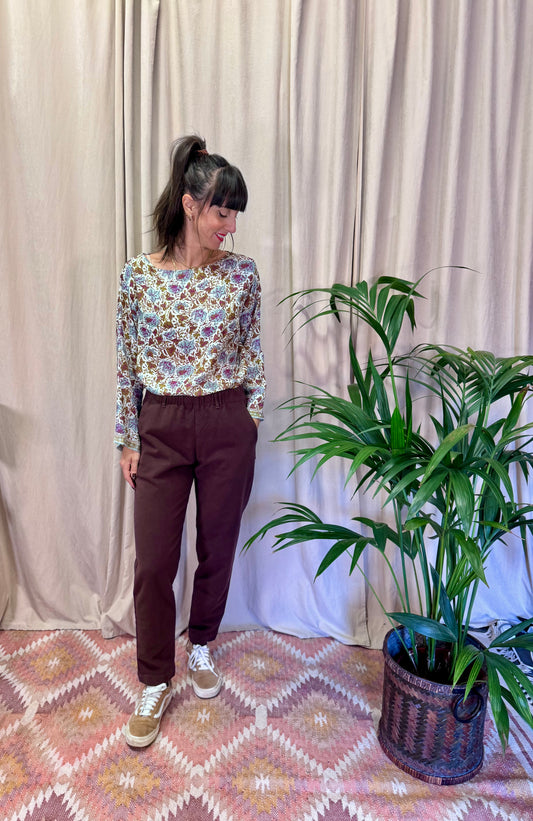 Pantaloni con elastico in vita prugna BOTTEGA CHILOMETRI ZERO