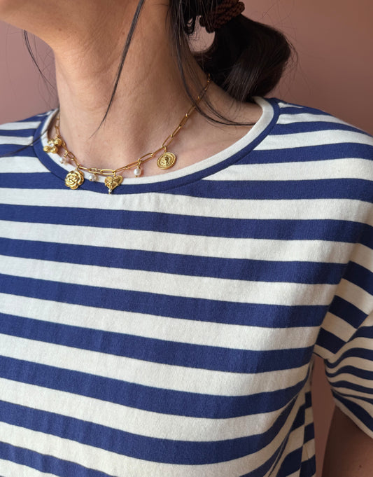 T-shirt Mindy riga blu Madame Venice