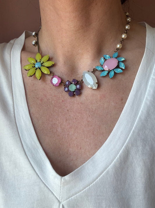 Collana mix fiori lime rosa e azzurro UNIQUE