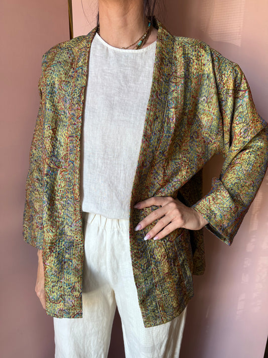 Giacca/Kimono in seta verde taglia unica