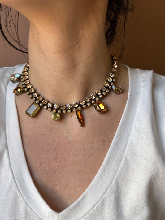 Girocollo doppio giro strass e mix castoni miele Unique