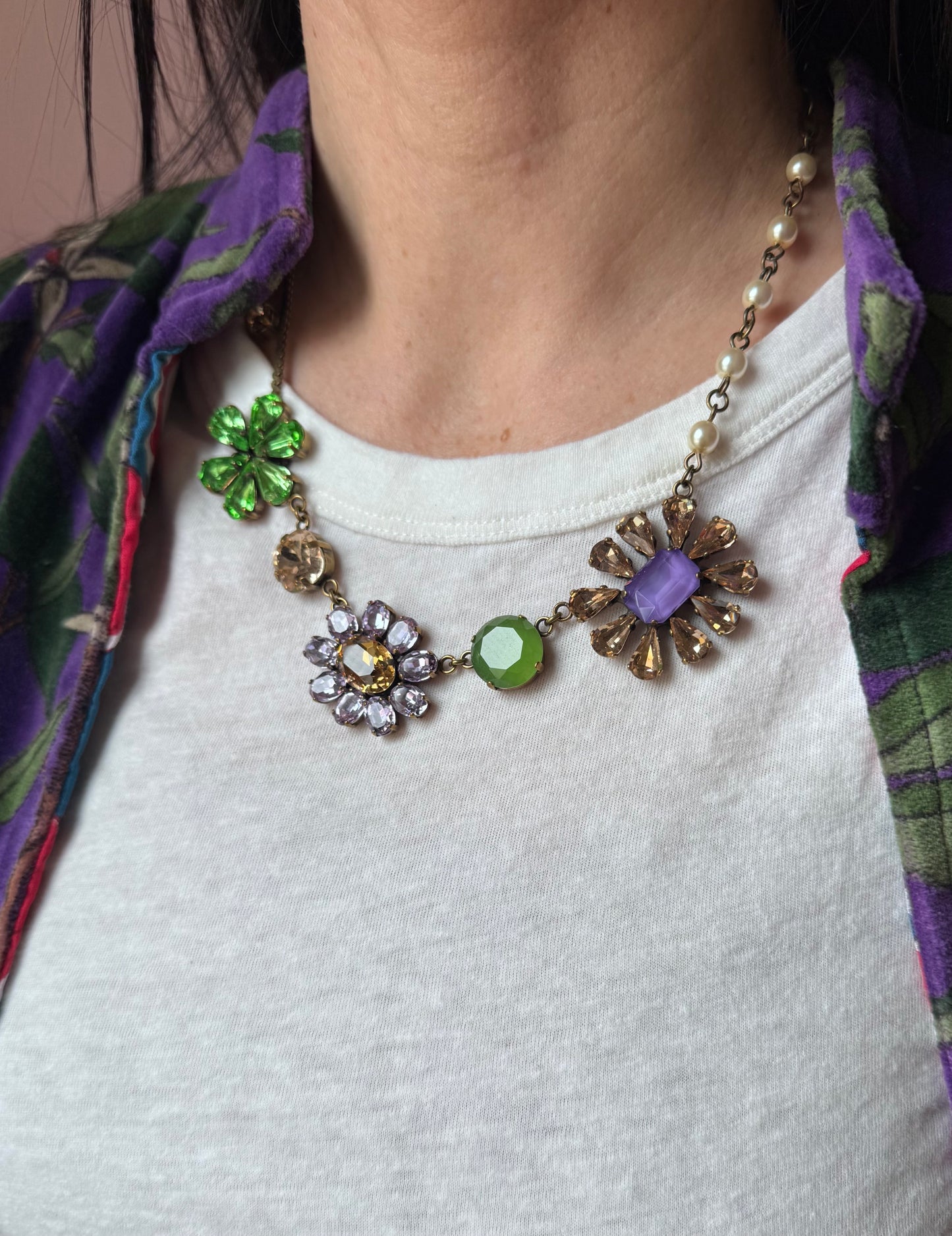 Collana mix fiori viola e verde var.2 Unique