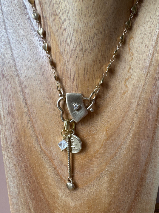 Collana lucchetto cuore con zircone e charms L|UNA
